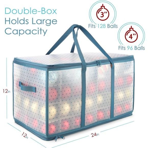 Large Christmas Ornament Storage Box With Adjustable Dividers -  Plastic - Picture 5 of 6